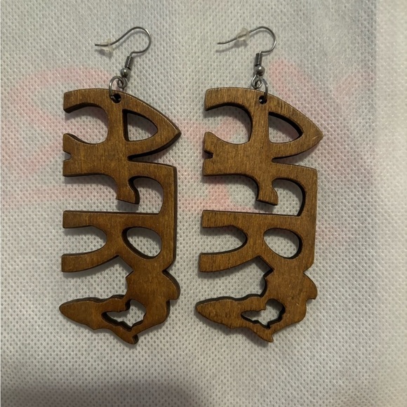 Brown Afro Large Wooden Earrings - Picture 4 of 4